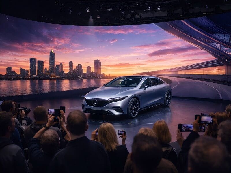 Curved rental LED wall for car reveal backdrop at an auto show